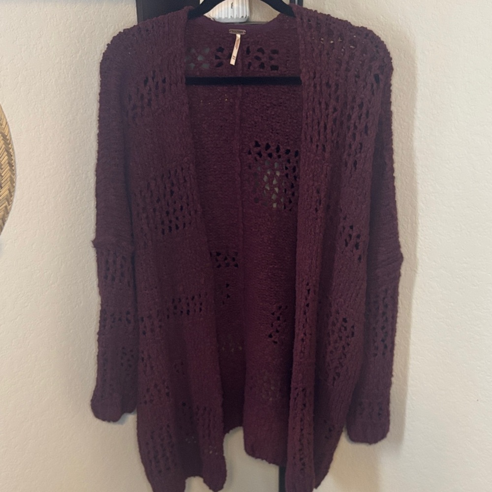 Free People Deep Burgundy Knit Cardigan